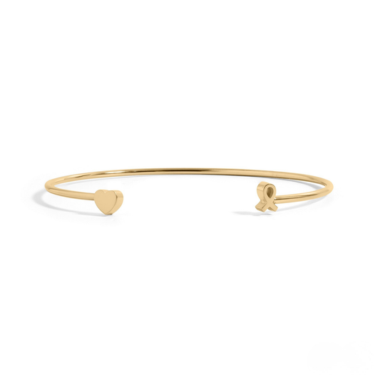 HopeBond™ Heart & Awareness Ribbon Open Cuff Bracelet – Strength, Support & Love (Gold & Silver Options)