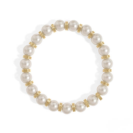 TwirlPearl™ Elegant Twisted Spacer Pearl Bracelet – Classic White Pearls, Tarnish-Free, Adjustable Fit