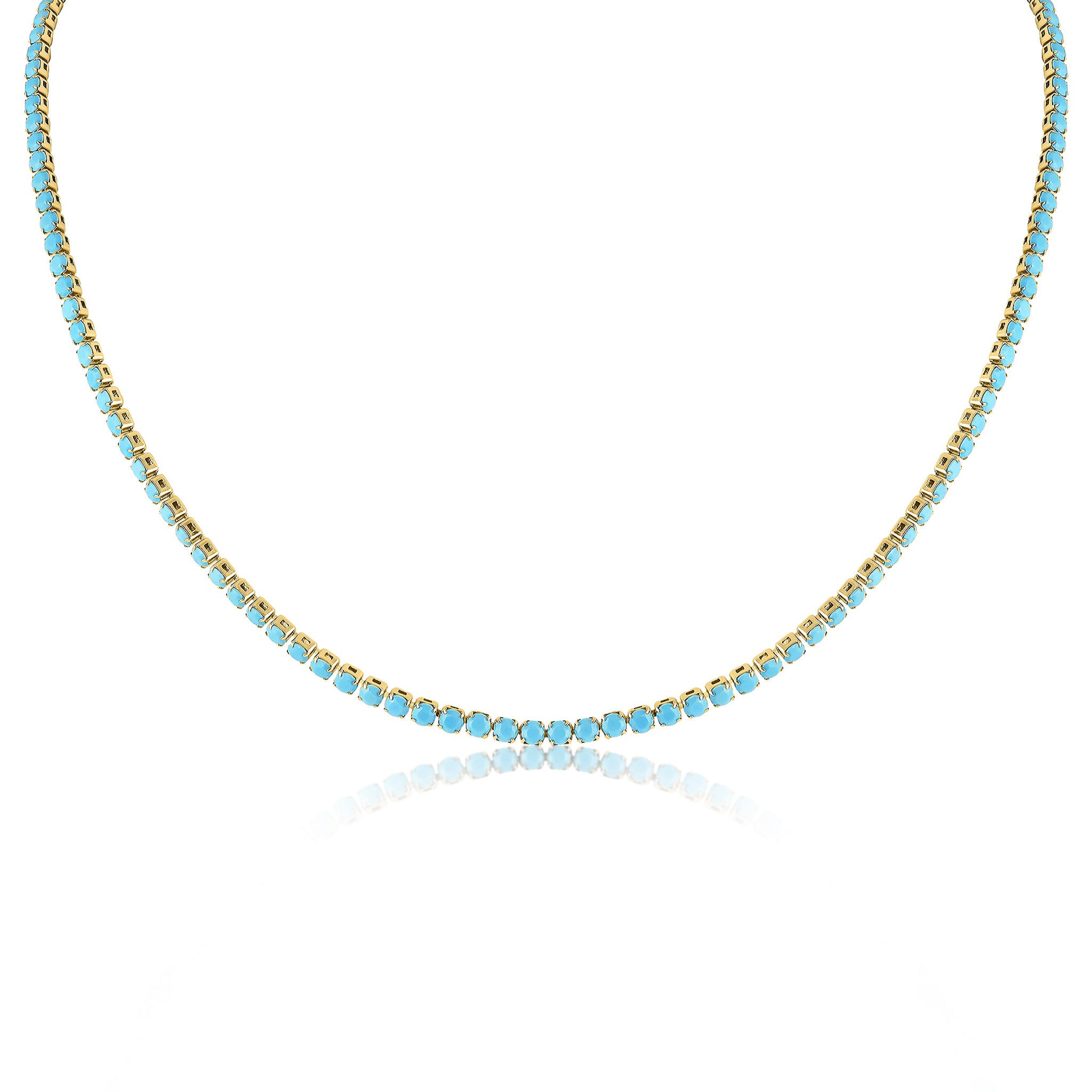 AquaLuxe™ Gold Turquoise Crystal Tennis Necklace | Elegant Gold Necklace for Women