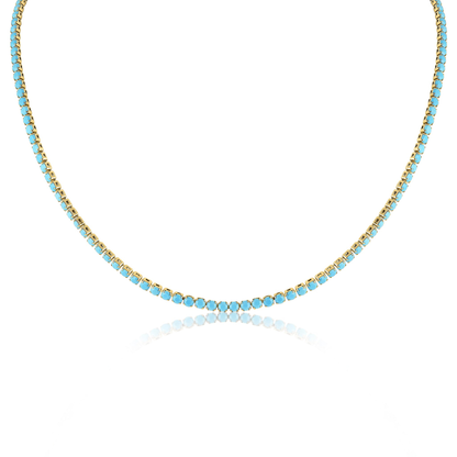 AquaLuxe™ Gold Turquoise Crystal Tennis Necklace | Elegant Gold Necklace for Women