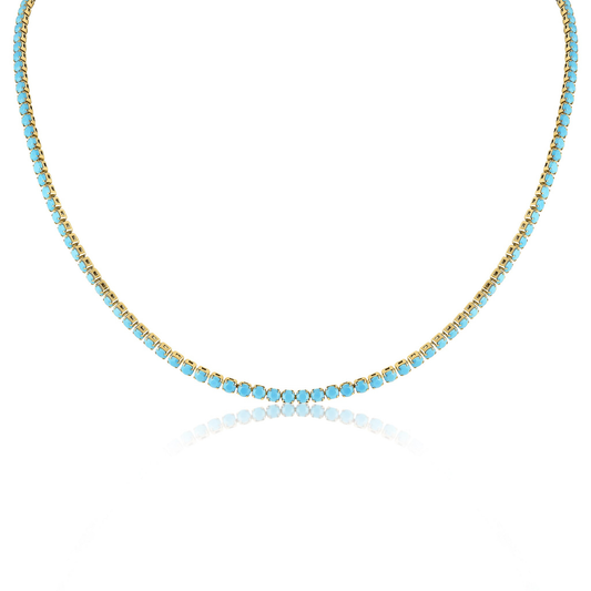 AquaLuxe™ Gold Turquoise Crystal Tennis Necklace | Elegant Gold Necklace for Women