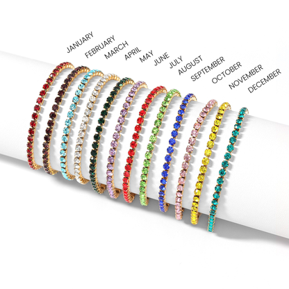PrismAura™ Birthstone Tennis Bracelet | 12-Month Gemstone Bracelet in Gold – Garnet, Amethyst, Aquamarine, Diamond, Emerald, Ruby, Peridot, Sapphire, Tourmaline, Topaz & Blue Zircon