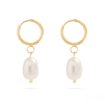 LumaPearl™ Classic Drop Pearl Hoop Earrings – 18K Gold & Silver Plated Minimalist Elegance | Nemosn™ Timeless Collection