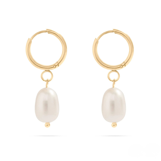 LumaPearl™ Classic Drop Pearl Hoop Earrings – 18K Gold & Silver Plated Minimalist Elegance | Nemosn™ Timeless Collection