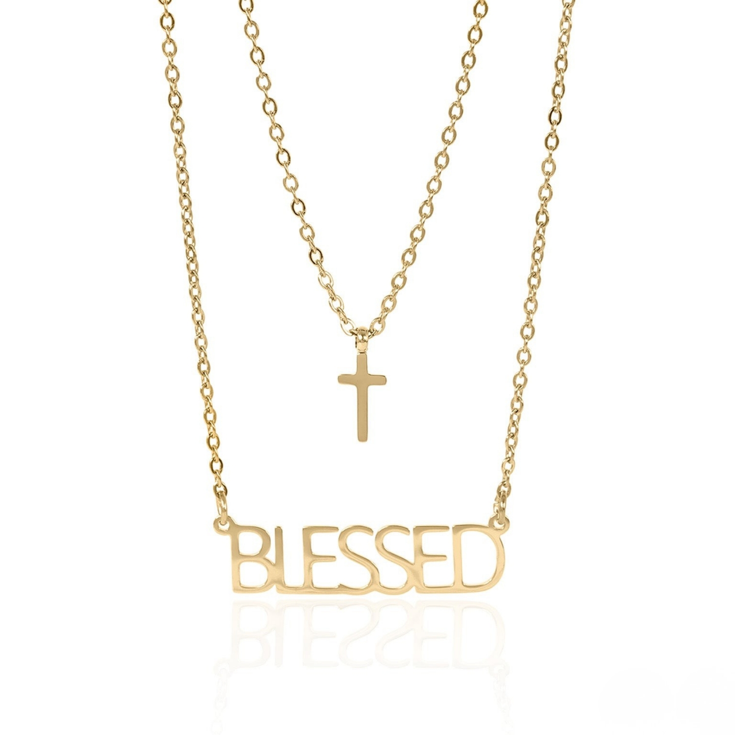 FaithBlessed™ Layered Cross & Blessed Necklace – 18K Gold and Silver | Nemosn™ Faith Collection