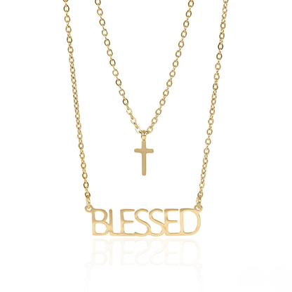 FaithBlessed™ Layered Cross & Blessed Necklace – 18K Gold and Silver | Nemosn™ Faith Collection