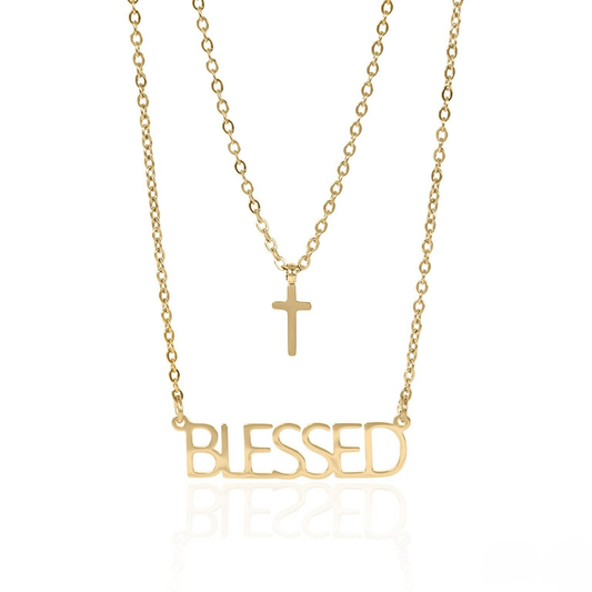 FaithBlessed™ Layered Cross & Blessed Necklace – 18K Gold and Silver | Nemosn™ Faith Collection