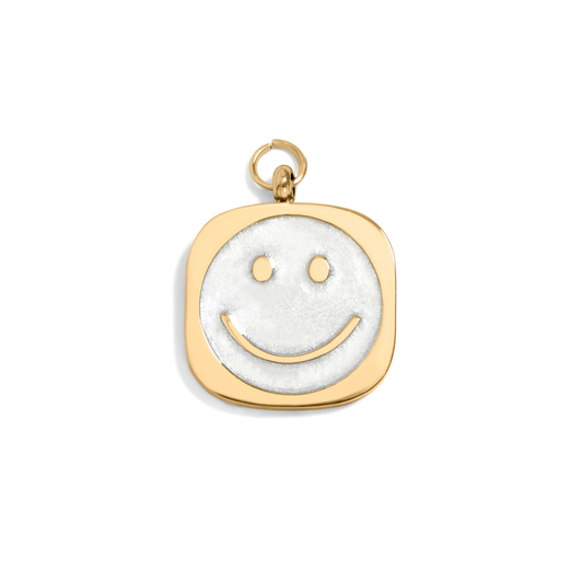 GleamSmile™ – Mother of Pearl Smiley Face Charm Pendant in Gold & Silver