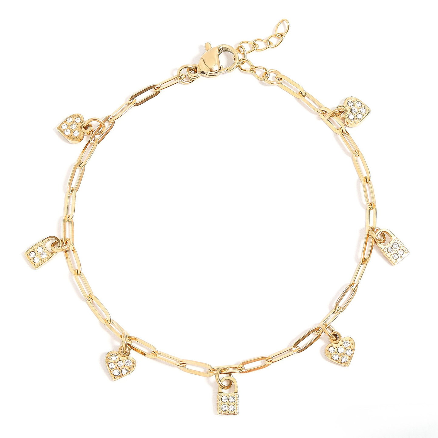 CharmLock™ 18K Gold & Silver Heart Lock Paperclip Chain Bracelet – Dainty Adjustable Love Charm Jewelry for Women