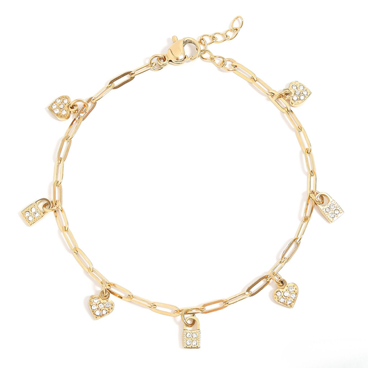 CharmLock™ 18K Gold & Silver Heart Lock Paperclip Chain Bracelet – Dainty Adjustable Love Charm Jewelry for Women