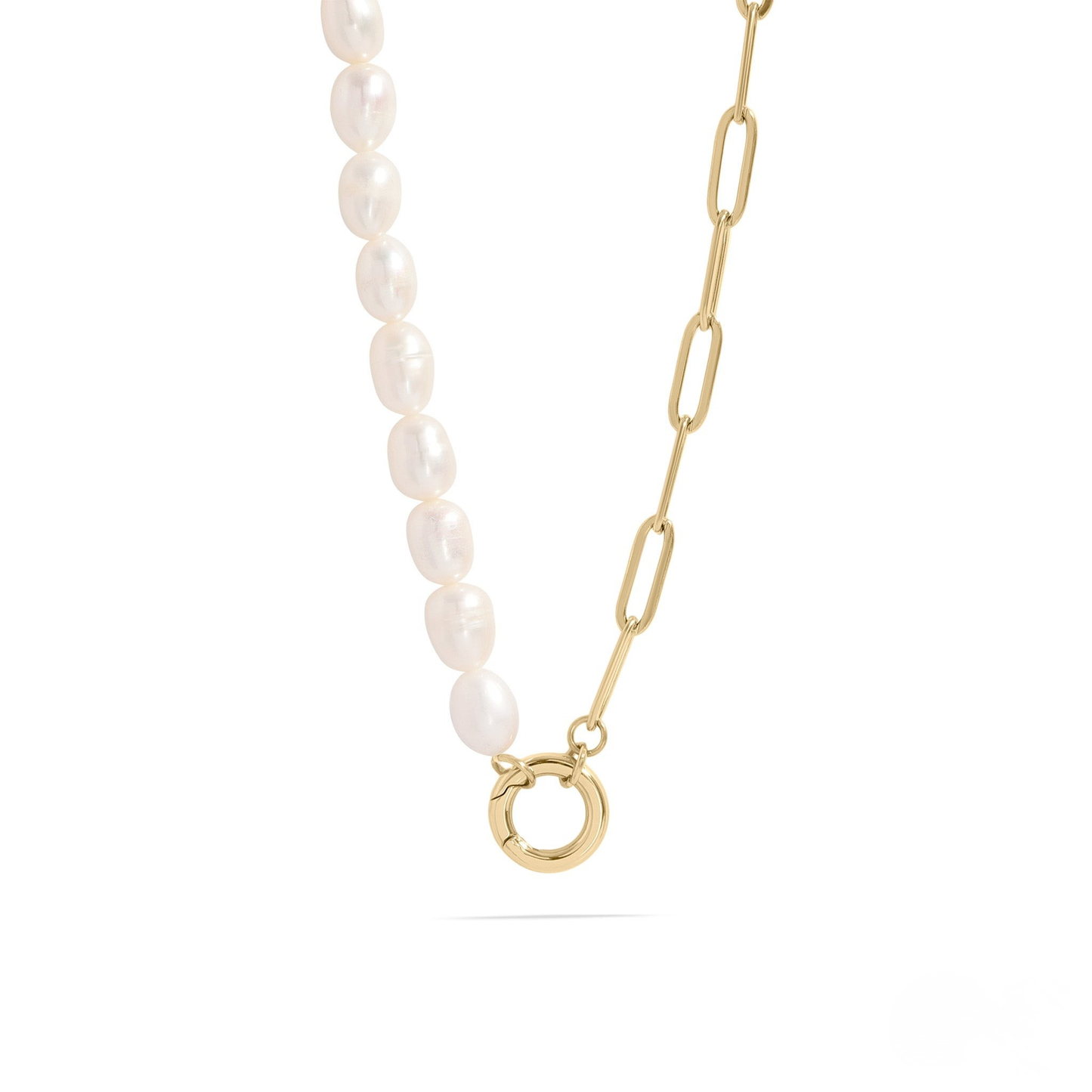 PearlLink™ Half Pearl Half Paperclip Necklace | Modern Baroque Pearl Chain | Gold & Silver Layering Jewelry