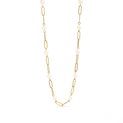 PearlLink™ Modern Paperclip & Pearl Chain Necklace – Minimal Elegant Statement (Gold & Silver Options)