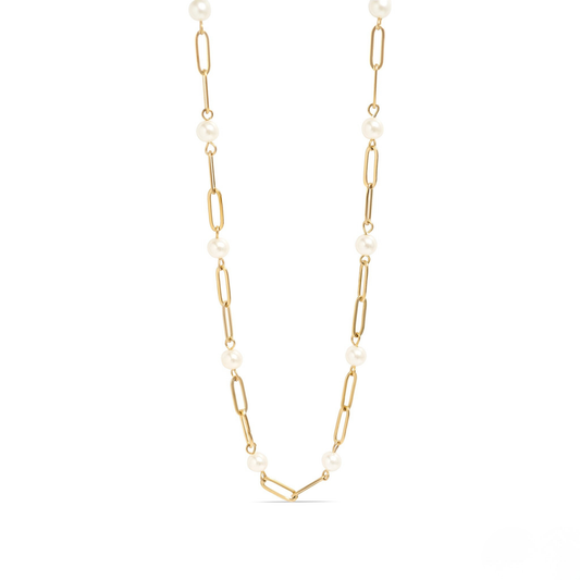 PearlLink™ Modern Paperclip & Pearl Chain Necklace – Minimal Elegant Statement (Gold & Silver Options)