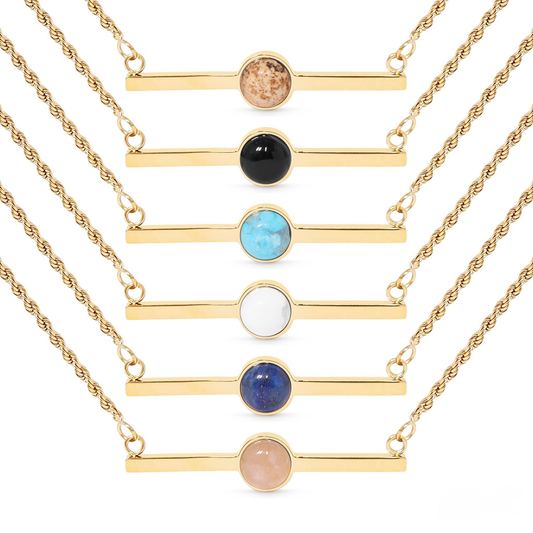 GemBar™ Minimalist Gemstone Bar Necklace | Natural Stone Pendant Jewelry in Gold & Silver