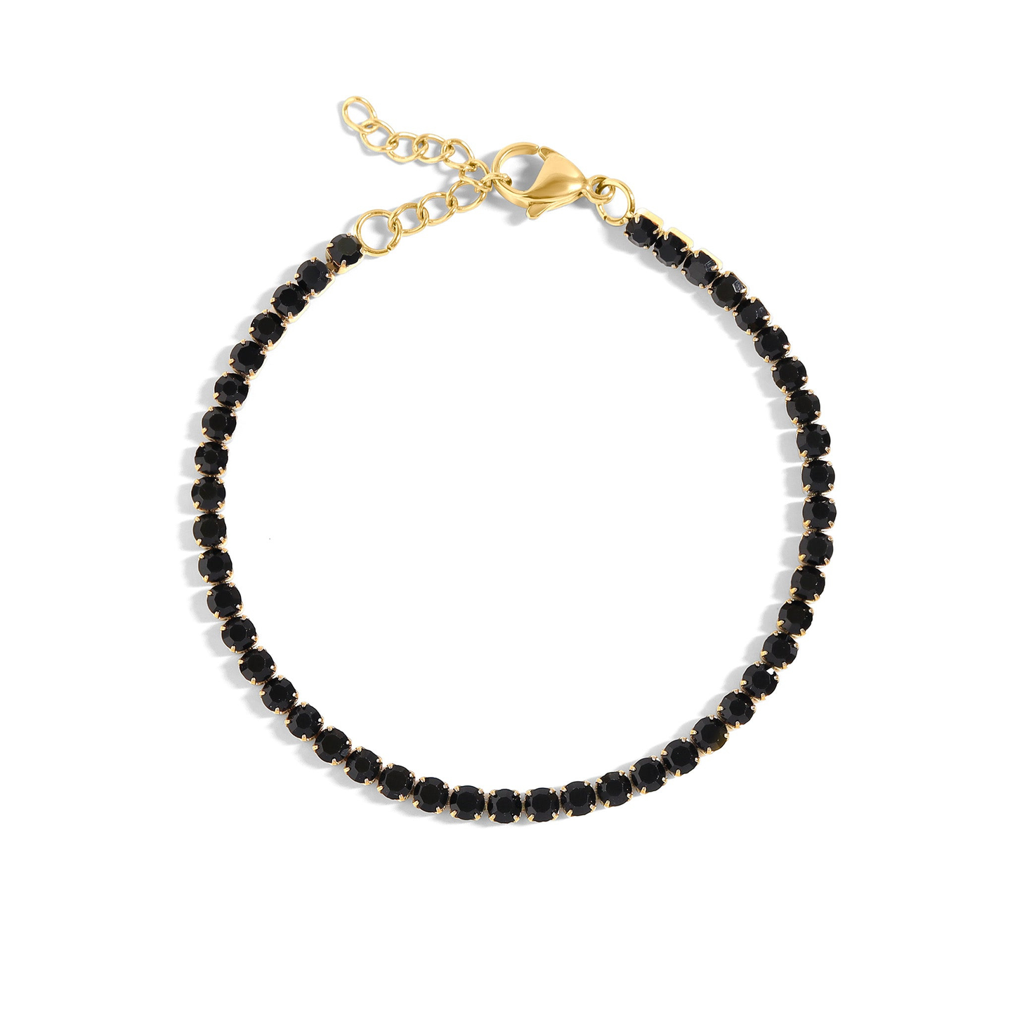 NoireGleam™ Black Crystal Tennis Bracelet / Anklet | Elegant Adjustable Gold Bracelet for Women