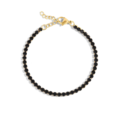 NoireGleam™ Black Crystal Tennis Bracelet / Anklet | Elegant Adjustable Gold Bracelet for Women