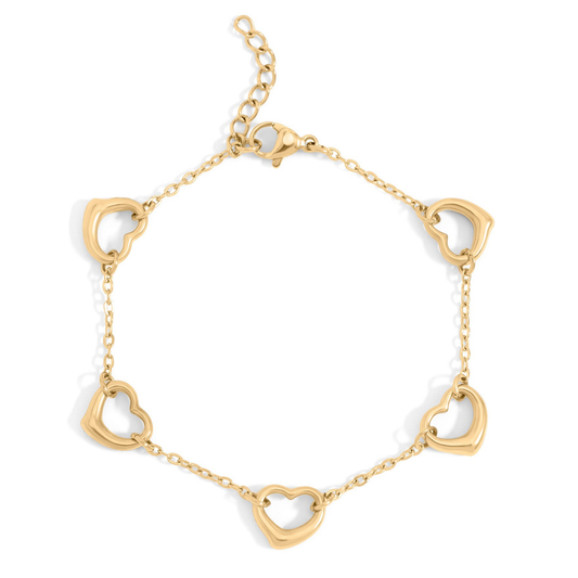 HeartLink™ Linked Heart Chain Bracelet – Adjustable Gold & Silver Bracelet | Romantic Minimalist Jewelry Gift for Her