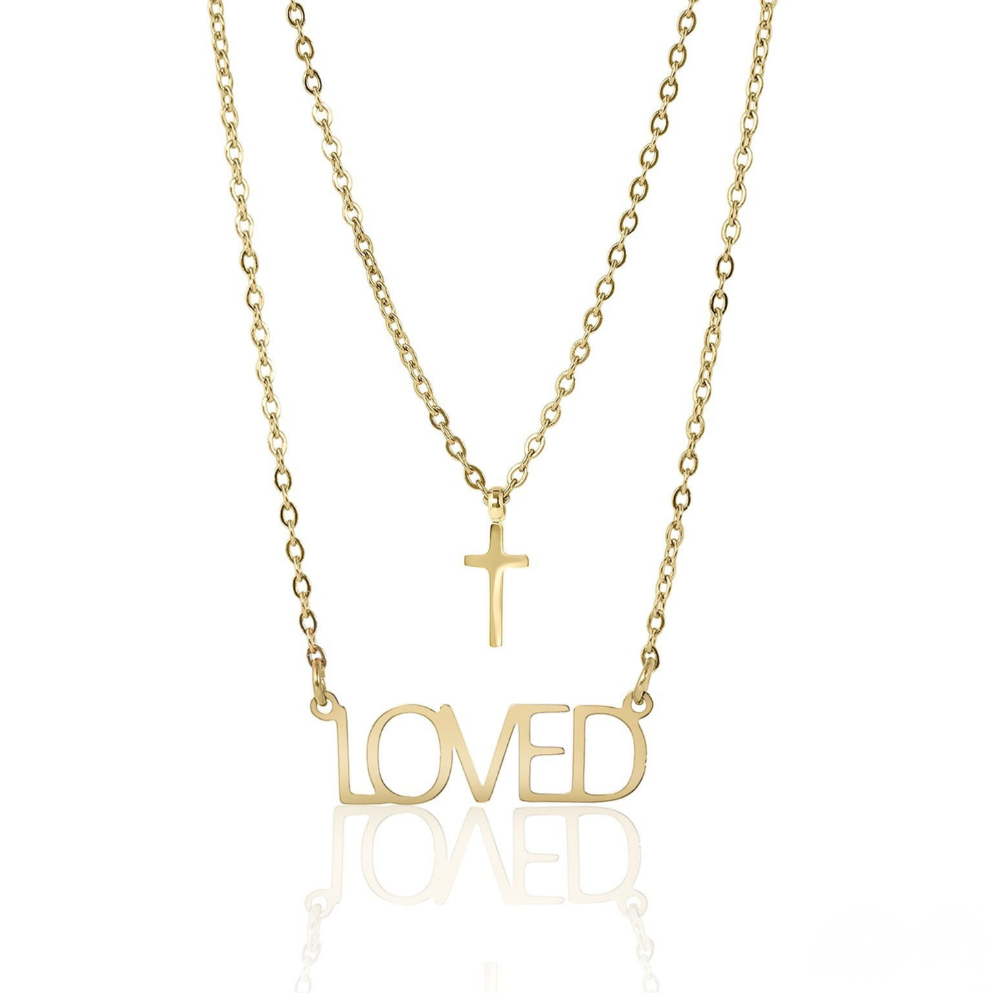FaithLoved™ Layered Cross & Loved Necklace – 18K Gold and Silver | Nemosn™ Faith-Inspired Jewelry Collection