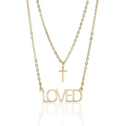 FaithLoved™ Layered Cross & Loved Necklace – 18K Gold and Silver | Nemosn™ Faith-Inspired Jewelry Collection