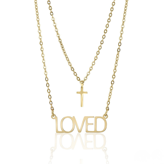 FaithLoved™ Layered Cross & Loved Necklace – 18K Gold and Silver | Nemosn™ Faith-Inspired Jewelry Collection