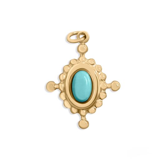 TurqLuxe™ – Oval Turquoise Pendant in 18K Gold & Silver Finish