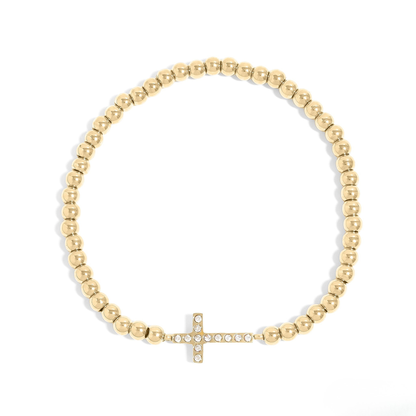 FaithLink™ Cross Beaded Bracelet – Gold & Silver Christian Bracelet | Everyday Wear Faith Jewelry Gift for Her