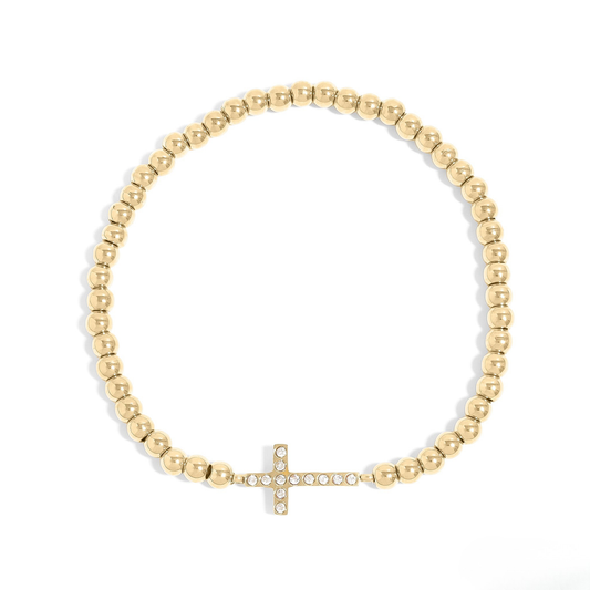 FaithLink™ Cross Beaded Bracelet – Gold & Silver Christian Bracelet | Everyday Wear Faith Jewelry Gift for Her
