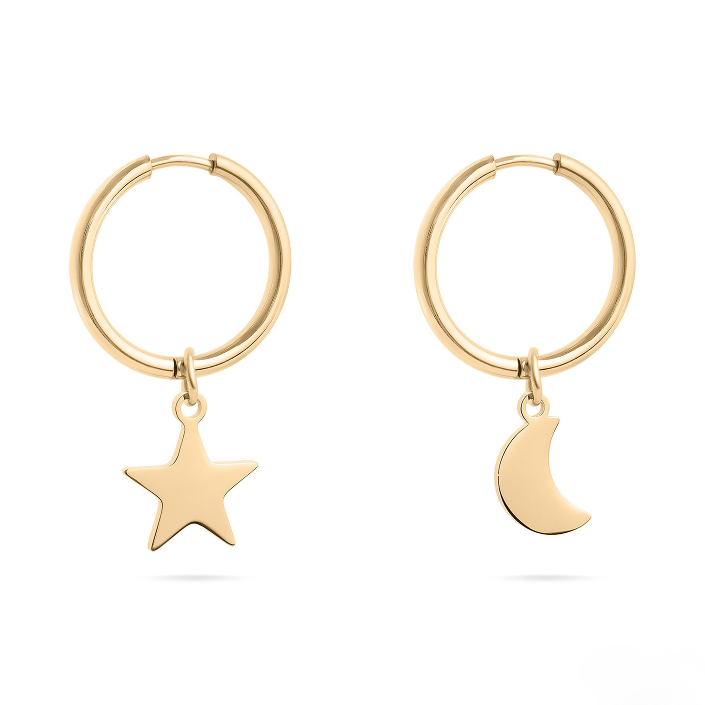 CelestiCharm™ Moon & Star Hoop Earrings – Minimal Astral Design (Gold & Silver Options)