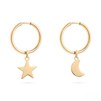 CelestiCharm™ Moon & Star Hoop Earrings – Minimal Astral Design (Gold & Silver Options)