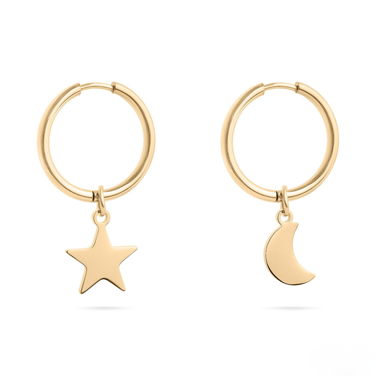 CelestiCharm™ Moon & Star Hoop Earrings – Minimal Astral Design (Gold & Silver Options)