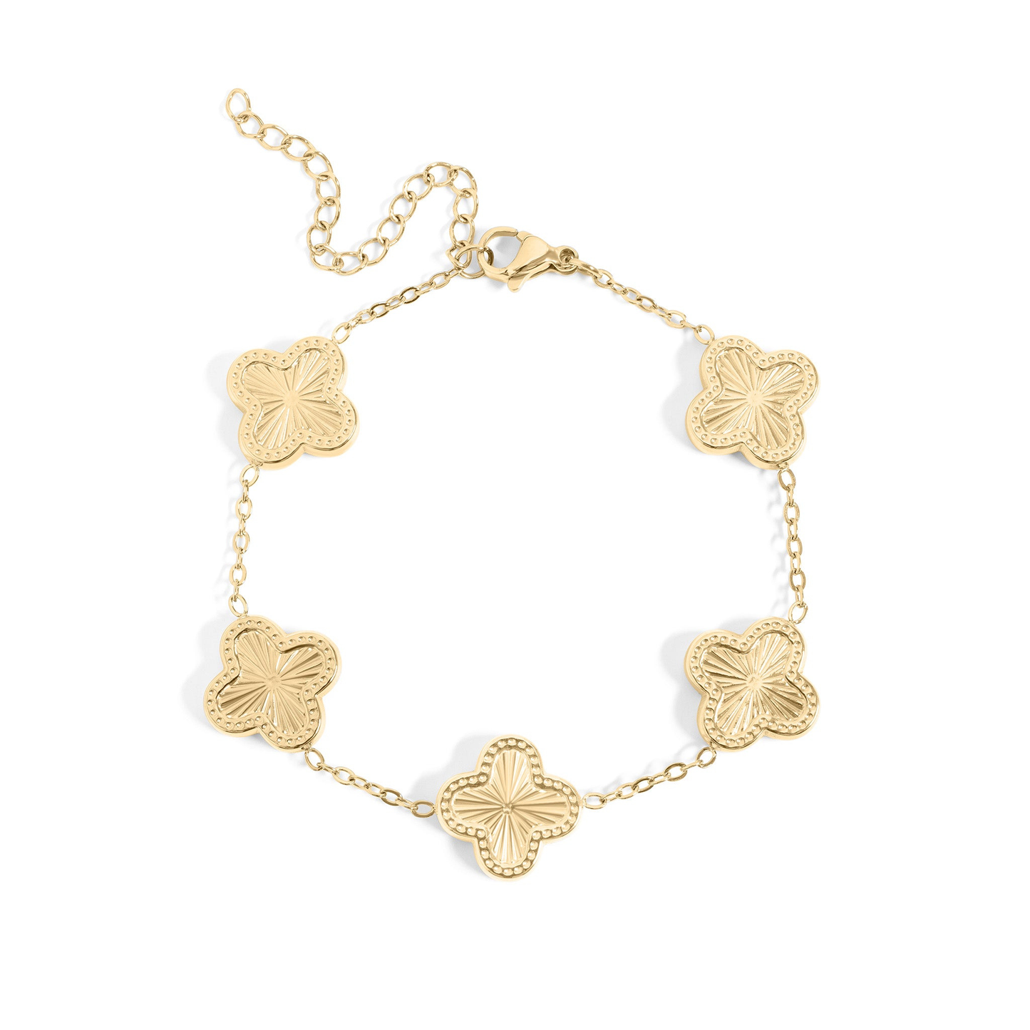 CloverGlow™ 18K Gold Clover Bracelet – Adjustable Lucky Charm Enamel Flower Jewelry for Women