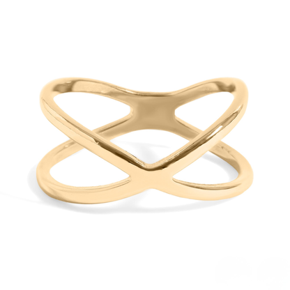CrossLume™ — Modern Crossover Ring in Polished Gold & Silver