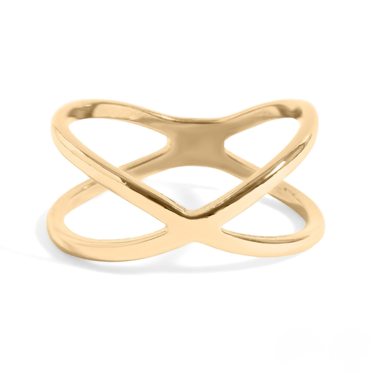 CrossLume™ — Modern Crossover Ring in Polished Gold & Silver