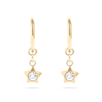 StarGleam™ Dainty Star Drop Earrings – 18K Gold Plated Sparkling Crystal Huggie Hoops