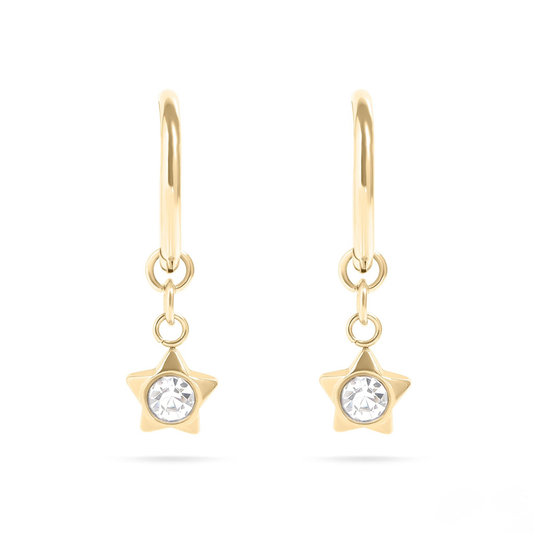 StarGleam™ Dainty Star Drop Earrings – 18K Gold Plated Sparkling Crystal Huggie Hoops