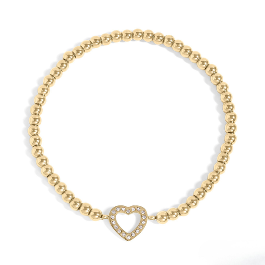 HeartGleam™ Sparkling Heart Bead Bracelet – Adjustable Stainless Steel Bracelet in Gold & Silver | Everyday Wear Jewelry Gift for Her