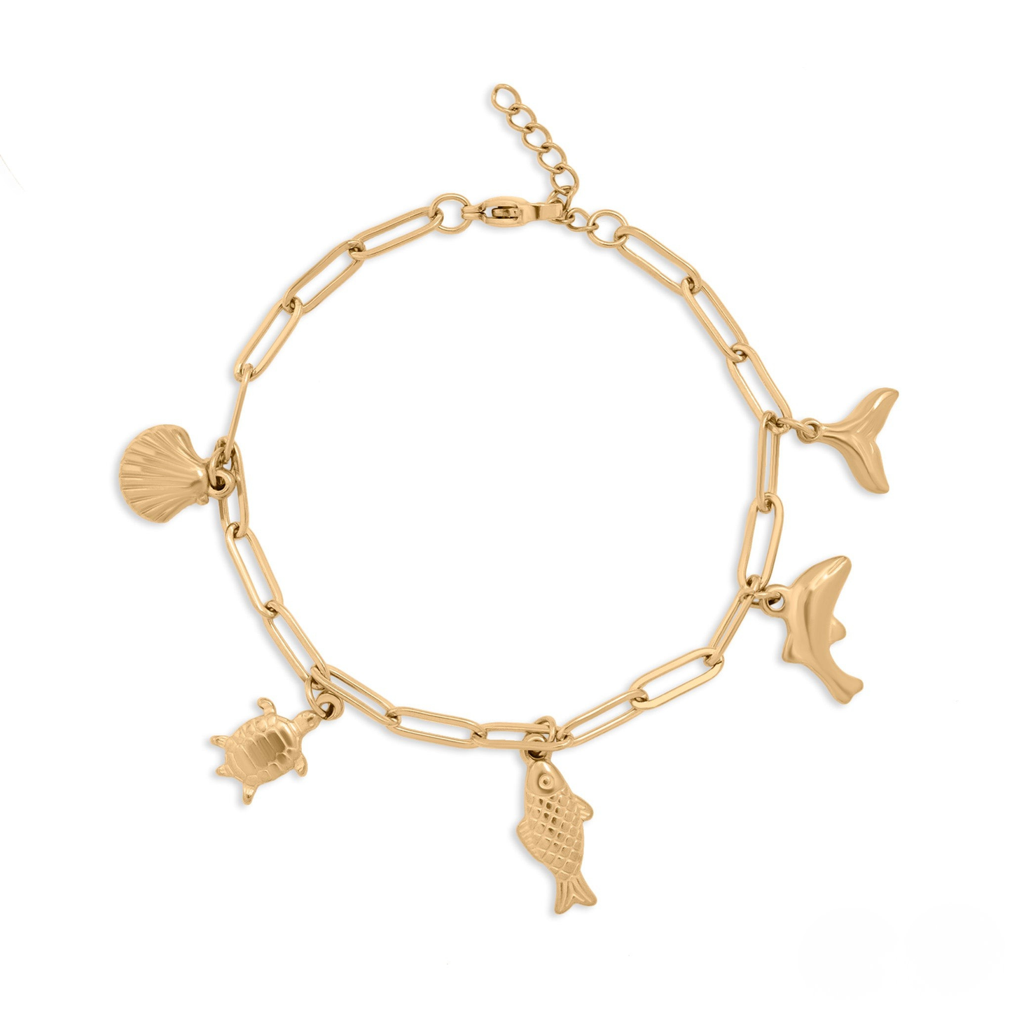 OceanWhisper™ Sea Charm Bracelet – Gold & Silver Paperclip Chain with Shell, Fish, Dolphin & Turtle Charms | Beachy Aesthetic Jewelry Gift