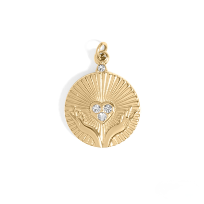 HeartRise™ – Crystal Healing Hands Medallion Pendant in Gold & Silver