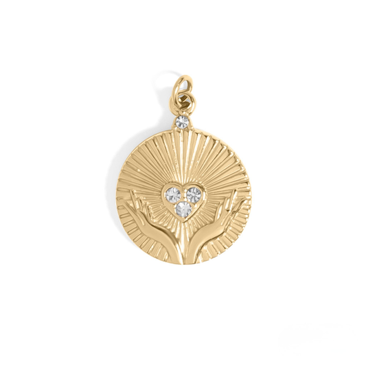 HeartRise™ – Crystal Healing Hands Medallion Pendant in Gold & Silver