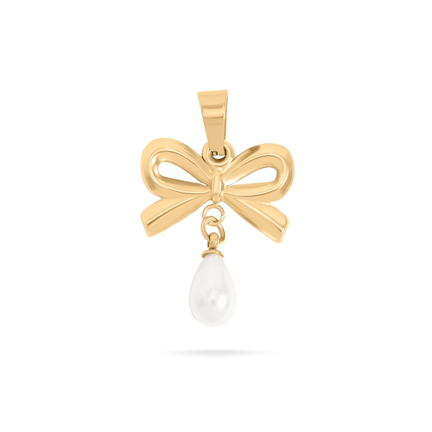 PearlBow™ Pendant – 18K Gold & Silver Stainless Steel Bow Charm with Teardrop Pearl | Elegant, Feminine & Timeless Jewelry by Nemosn