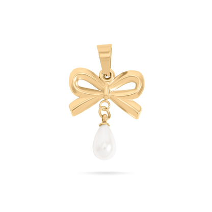 PearlBow™ Pendant – 18K Gold & Silver Stainless Steel Bow Charm with Teardrop Pearl | Elegant, Feminine & Timeless Jewelry by Nemosn