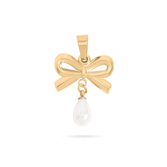 PearlBow™ Pendant – 18K Gold & Silver Stainless Steel Bow Charm with Teardrop Pearl | Elegant, Feminine & Timeless Jewelry by Nemosn