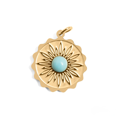 SunAura™ – Turquoise Sunburst Pendant in 18K Gold & Silver Finish