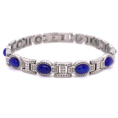 RoyalStone™ Vintage Blue Gemstone Bracelet – Bold Silver Link Design | Nemosn™ Strength & Sophistication Collection