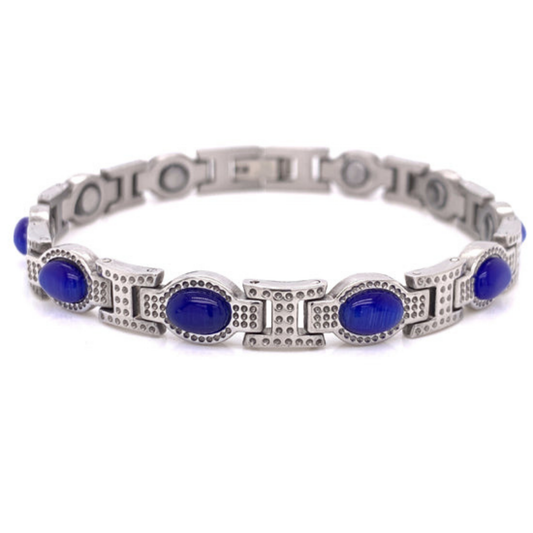 RoyalStone™ Vintage Blue Gemstone Bracelet – Bold Silver Link Design | Nemosn™ Strength & Sophistication Collection