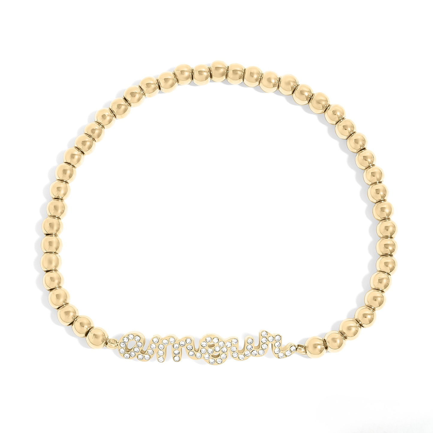 AmourGleam™ 18K Gold & Silver Beaded “Amour” Bracelet – Stretch Fit Minimalist Love Jewelry for Women