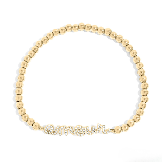 AmourGleam™ 18K Gold & Silver Beaded “Amour” Bracelet – Stretch Fit Minimalist Love Jewelry for Women