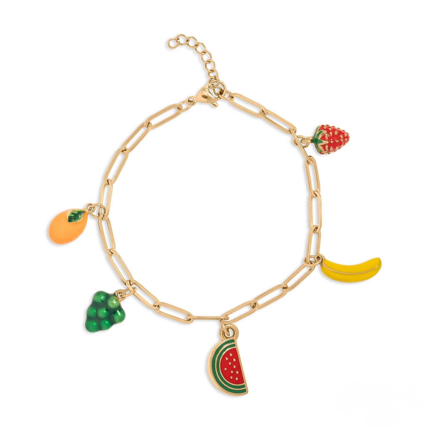 FruityCharm™ Fruit Charm Bracelet – Gold & Silver Paperclip Chain | Cute Aesthetic Jewelry Gift for Her