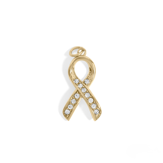 PureRibbon™ – Crystal Awareness Ribbon Charm Pendant in Gold & Silver