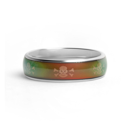 SkullShift™ Silver Mood Ring – Color Changing Stainless Steel Skull & Bones Emotion Ring